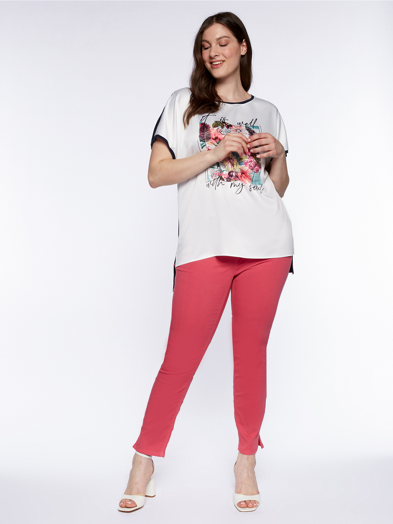 T-shirt bi-mati&egrave;re &agrave; imprim&eacute; floral image number 2