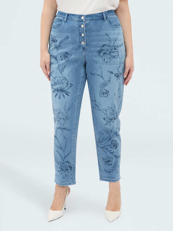 Jeans Barrel mit Blumenstickerei