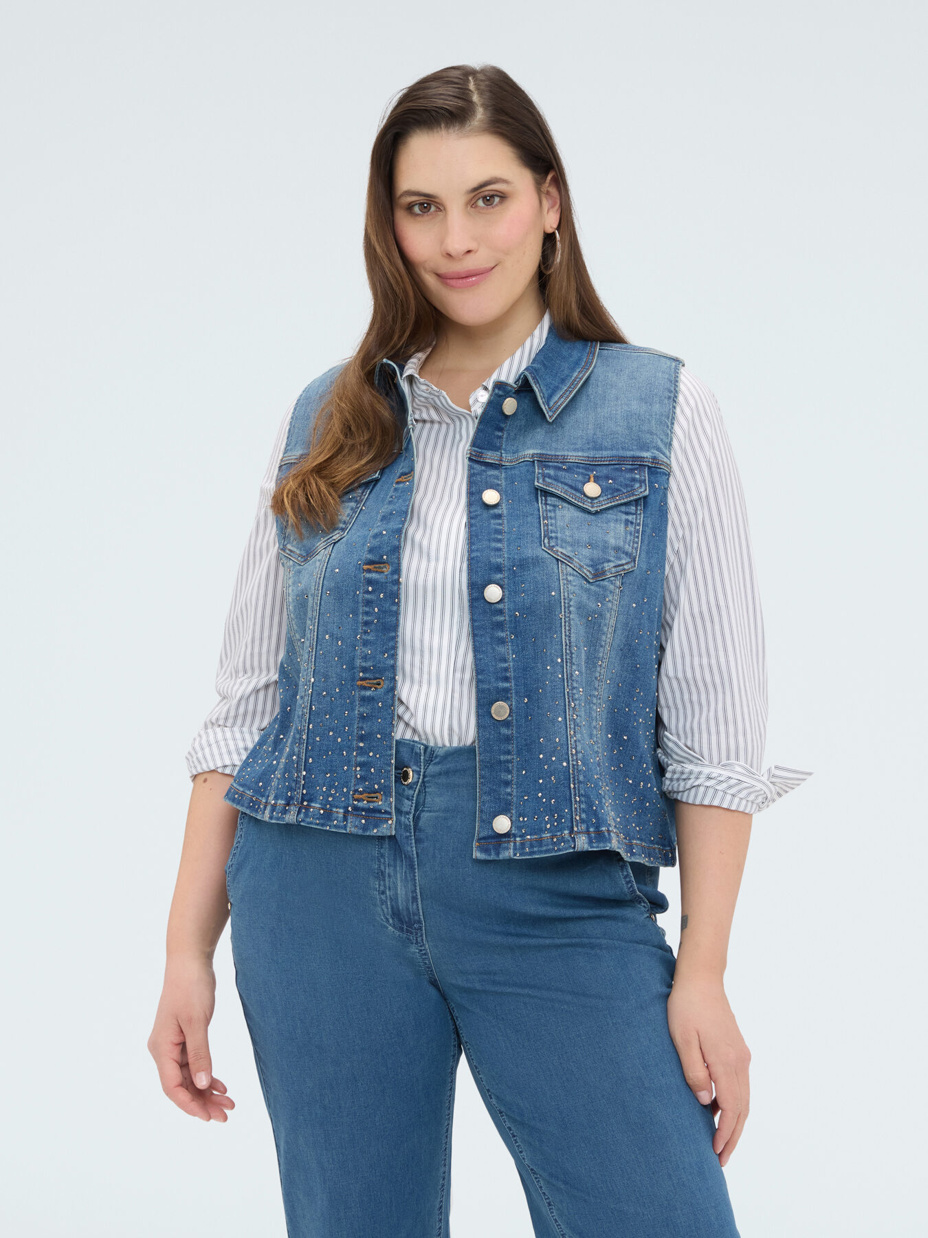 Denim vest with rhinestones image number 2