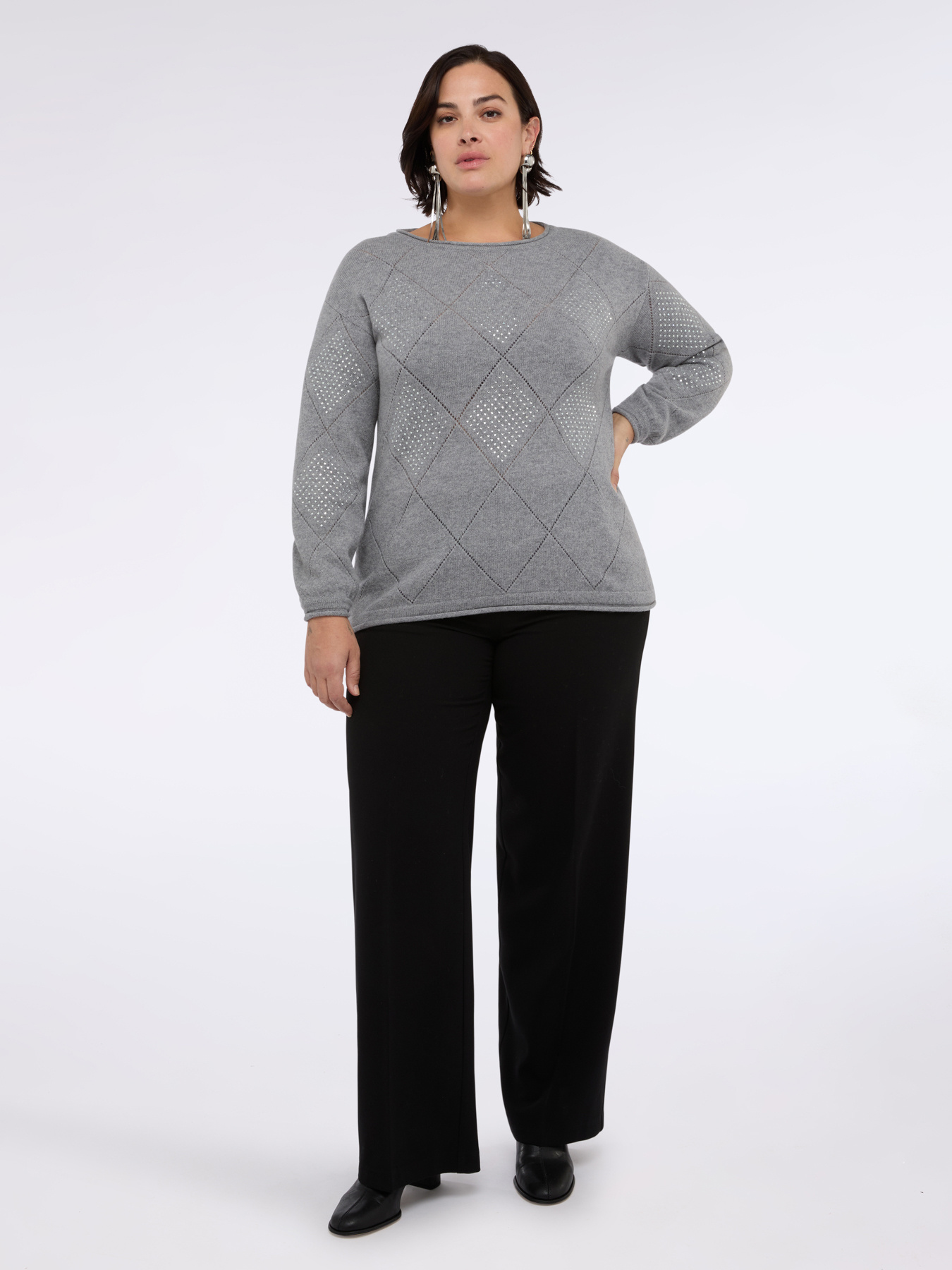 Sweater with diamond knit pattern in pure wool image number 0