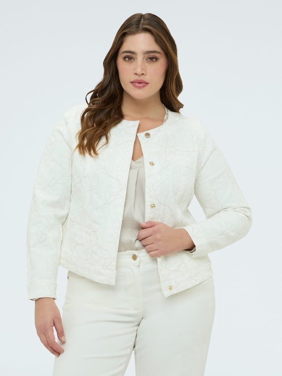 Wei&szlig;e Jeansjacke mit Blumenstickerei