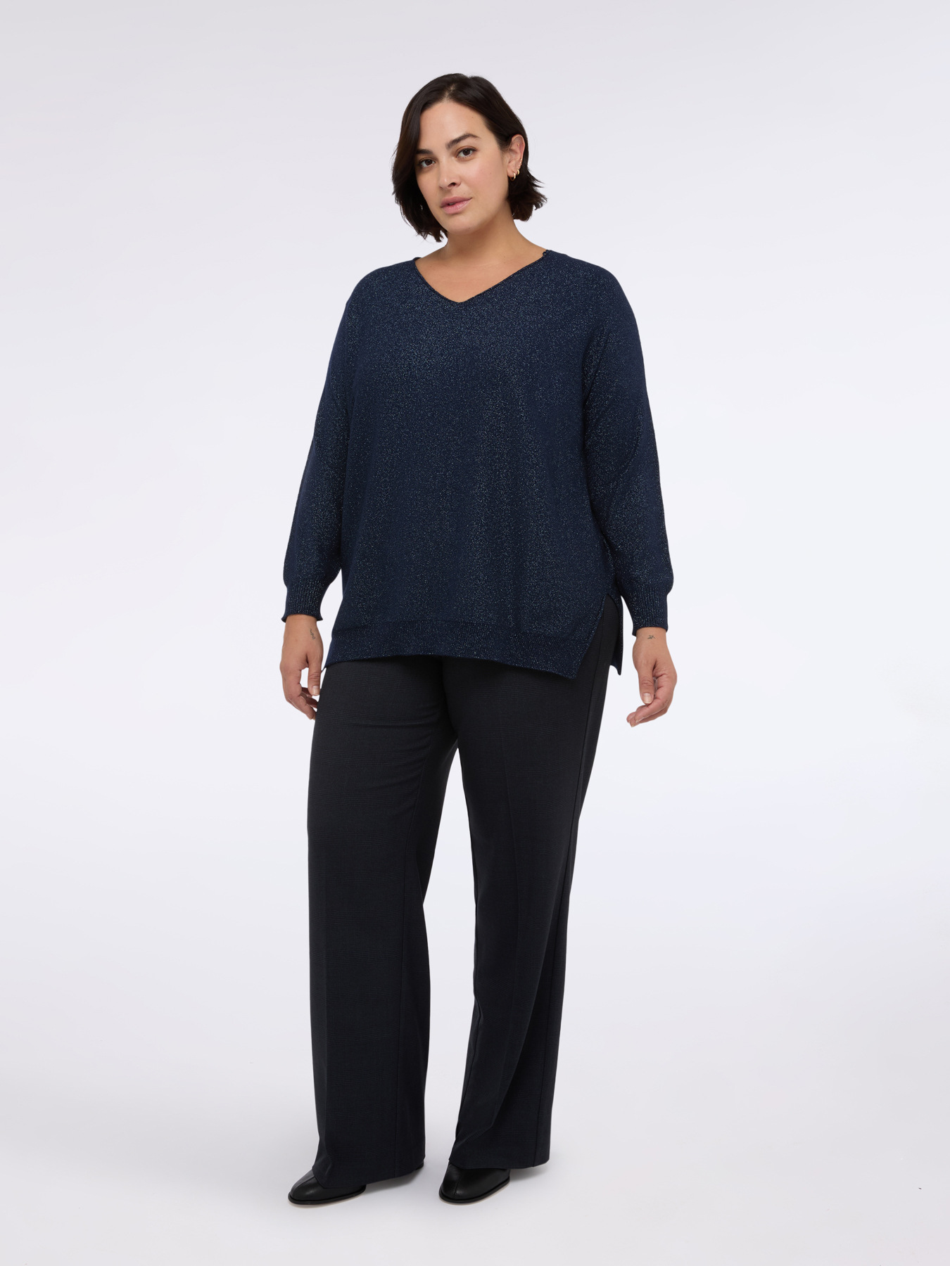 V-neck sweater in laminated fabric image number 2