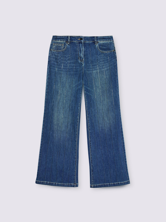 Wide Leg Jeans with rhinestone pinstripes