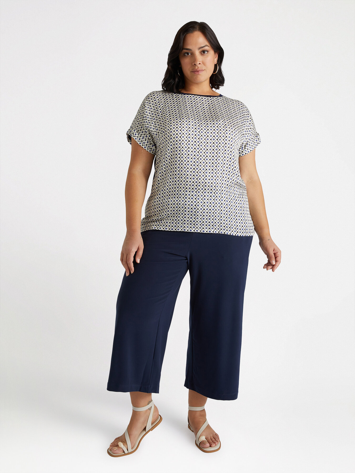 Pantalon cropped large en jersey image number 0