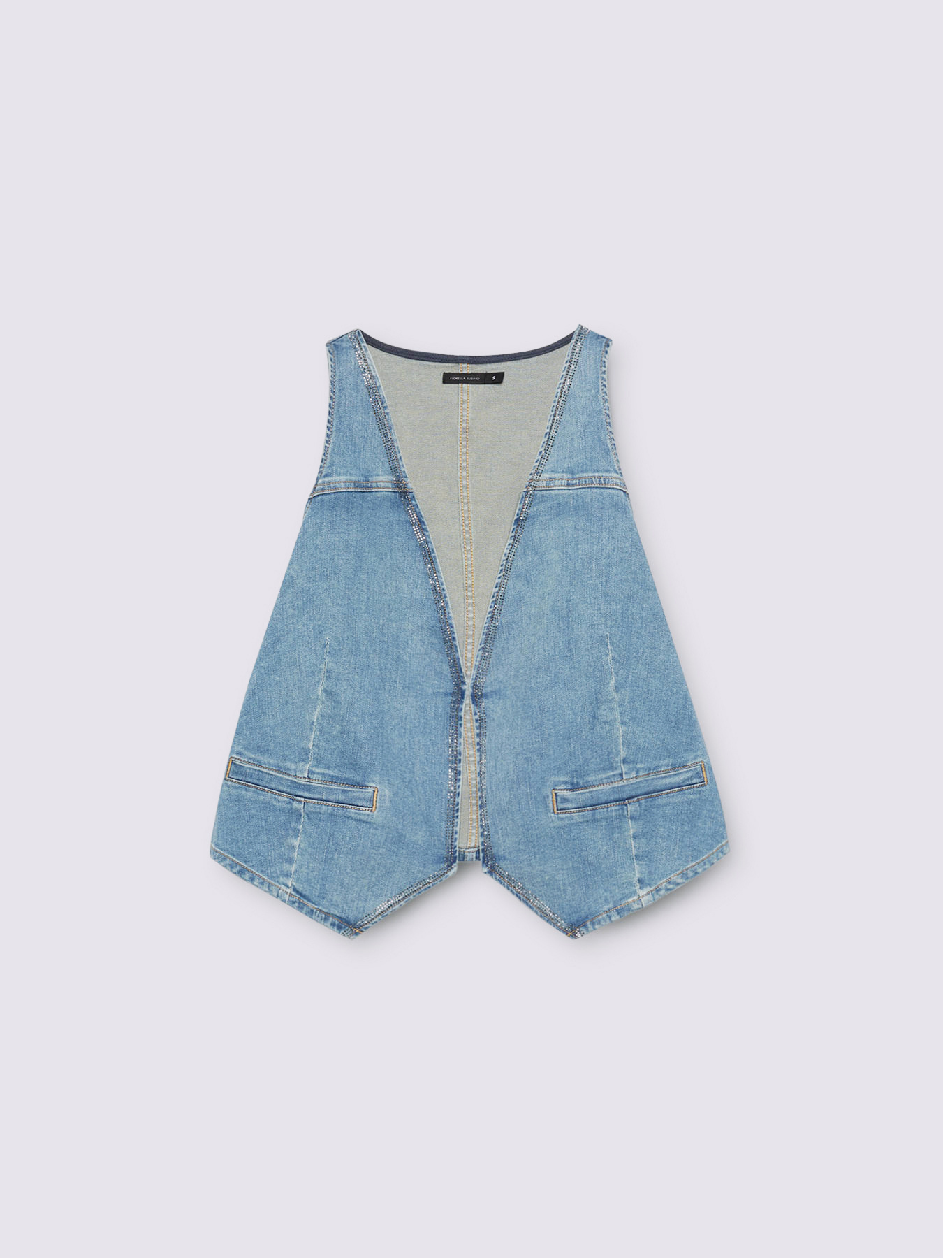 Denim vest with luminous appliqués image number 7