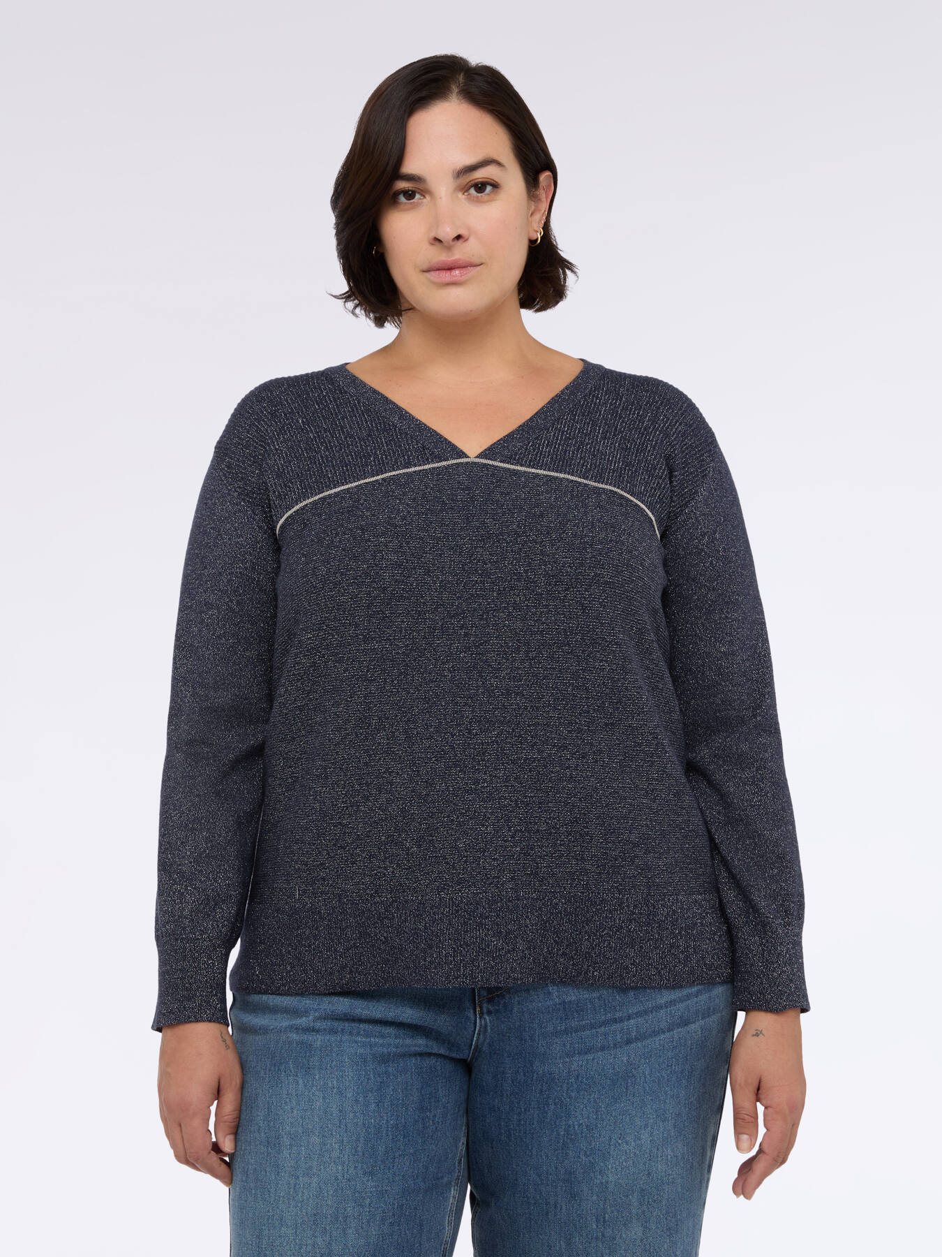 V-neck lurex sweater image number 2