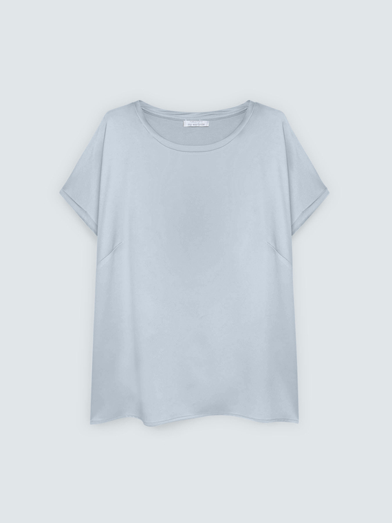 Bi-material t-shirt with round neckline