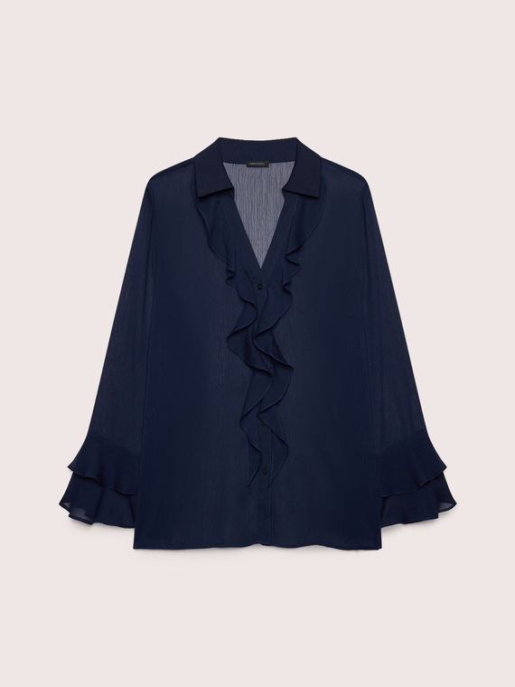 Cr&ecirc;pe blouse with ruffle