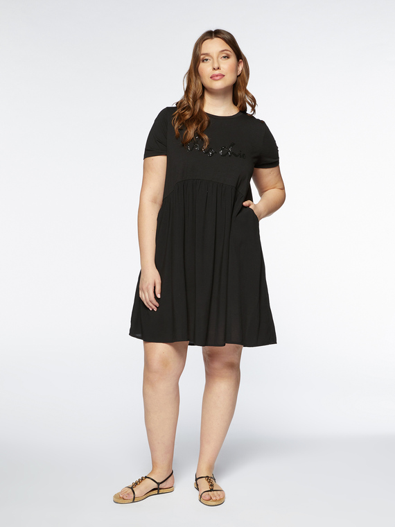 Fiorella Rubino - Mini dress con scritta ricamata Donna, Nero Taglia: S (48-50 IT)