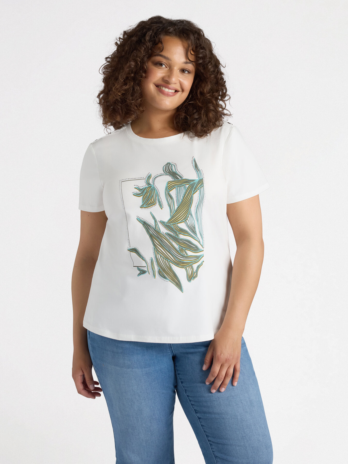 T-shirt with print and crystals image number 2