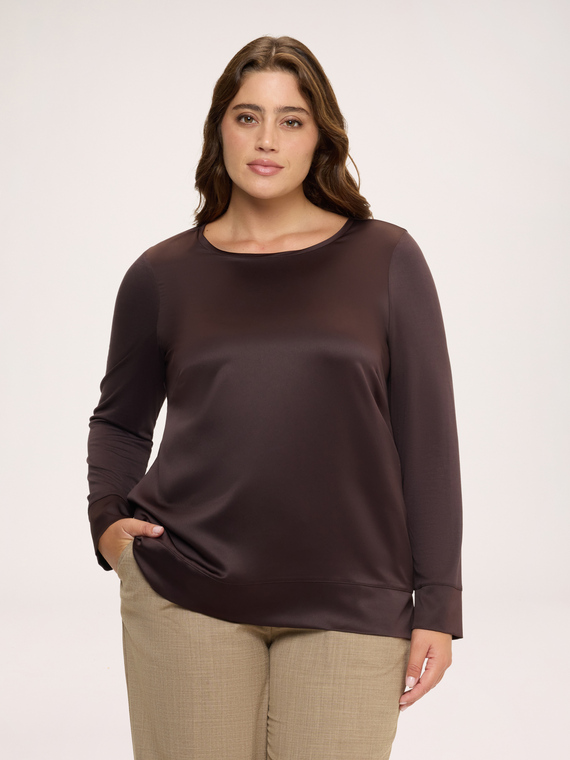 T-shirt bimaterica in raso e jersey