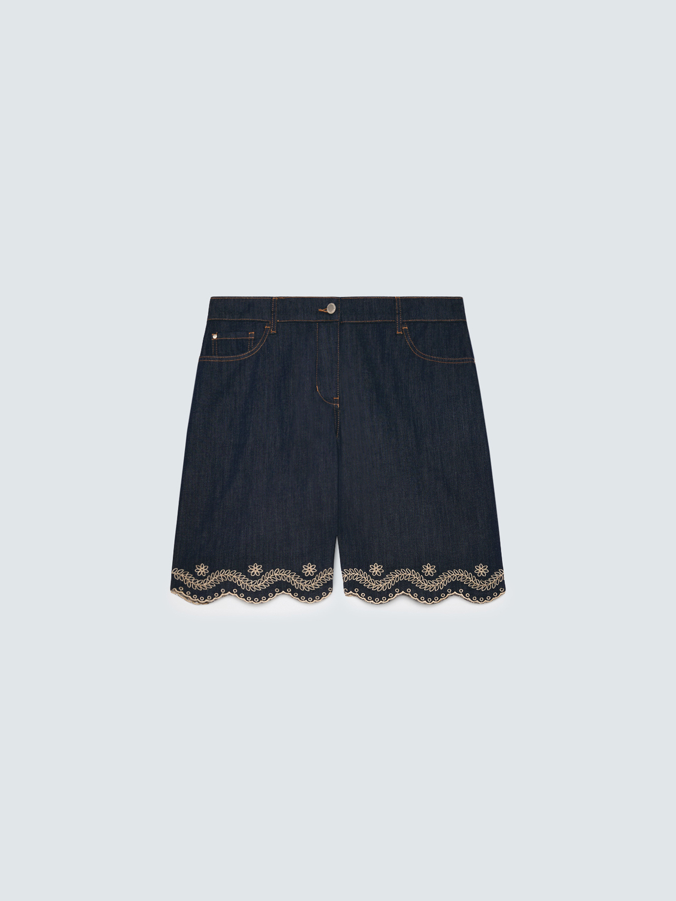 Bermuda jeans with sangallo embroidery image number 1
