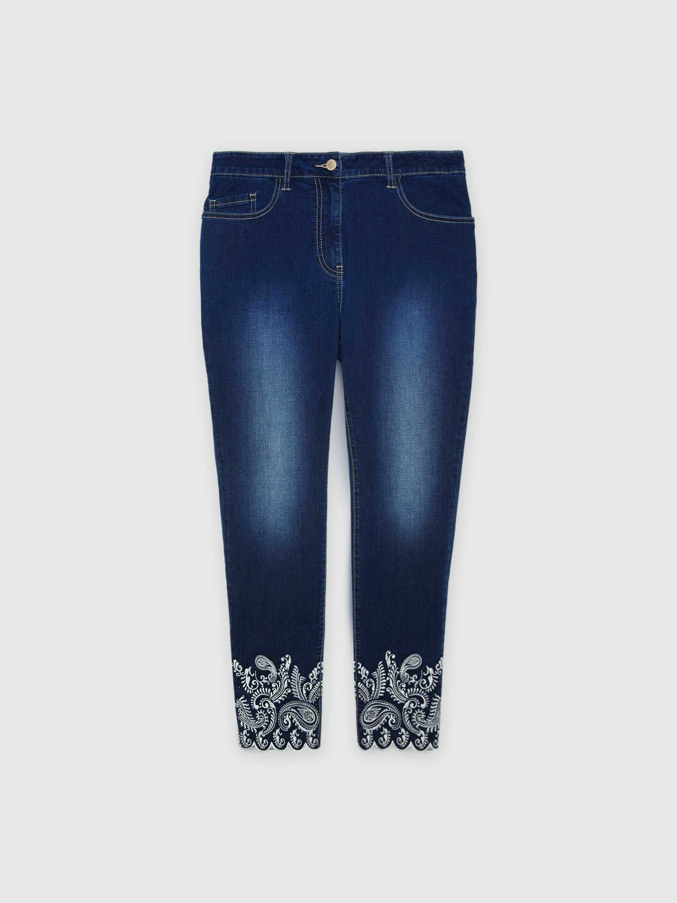 Skinny-Jeans mit Stickerei unten image number 5