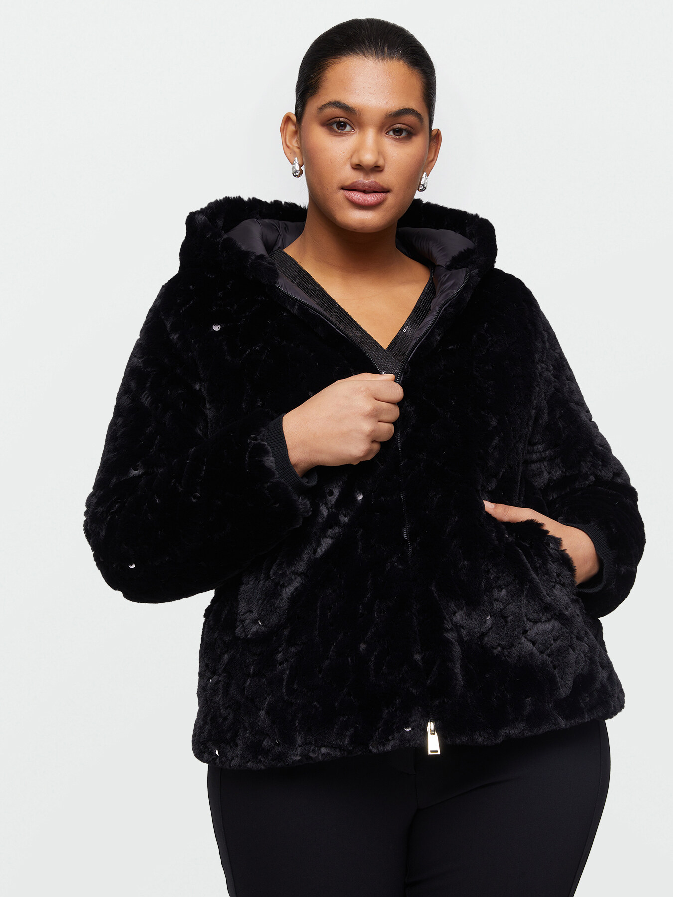 Embroidered plush effect jacket image number 2