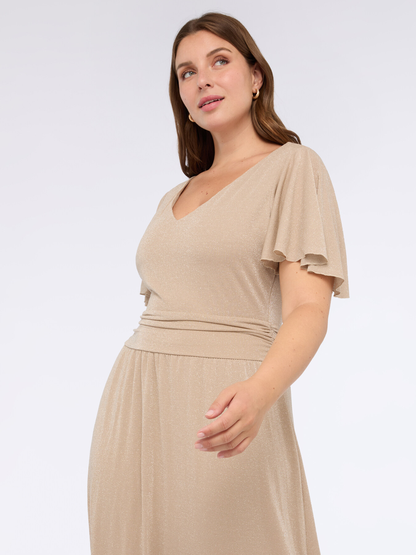 Langes Jerseykleid mit Lurex und V-Ausschnitt image number 2