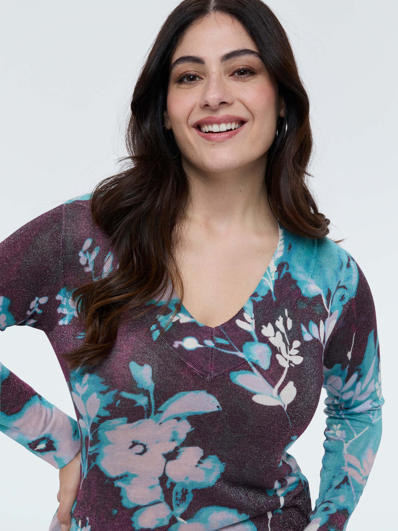 Viscose blend sweater with floral print image number 2