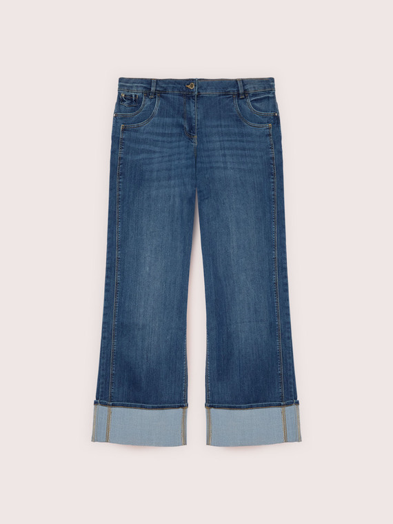 Straight jeans with maxi turn-up and double pocket