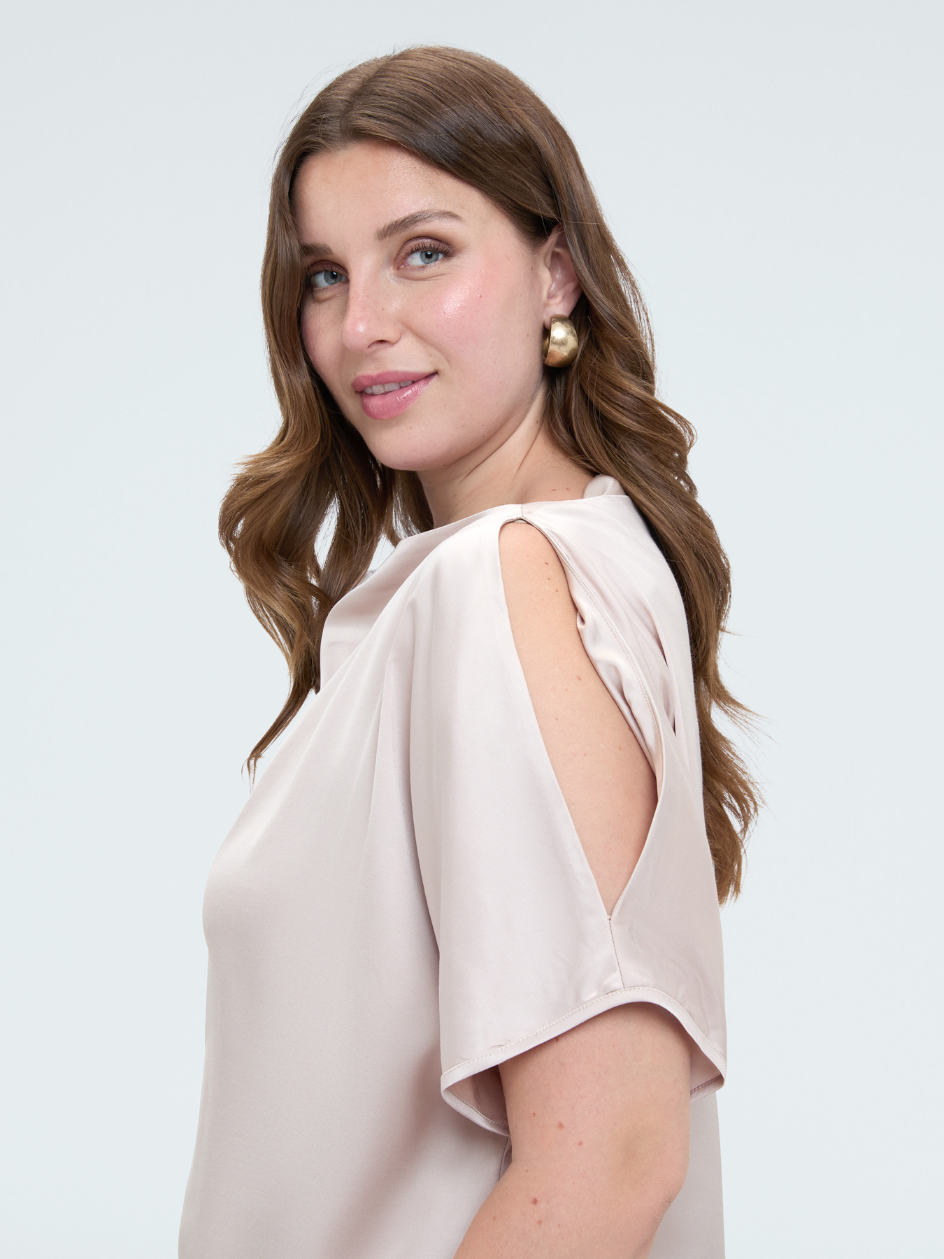 Satin blouse with boat neckline and cut-out image number 3