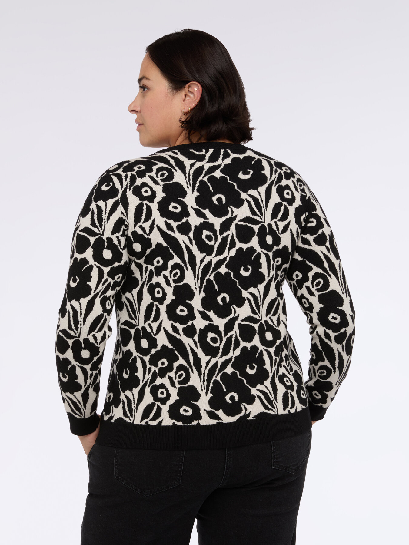 Crew neck sweater with floral print image number 1
