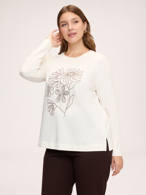 T-Shirt aus Baumwolle mit Blumenstickerei