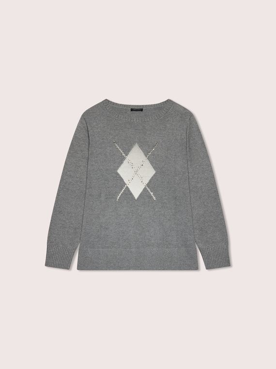 Argyle-pattern sweater with appliqu&eacute;s