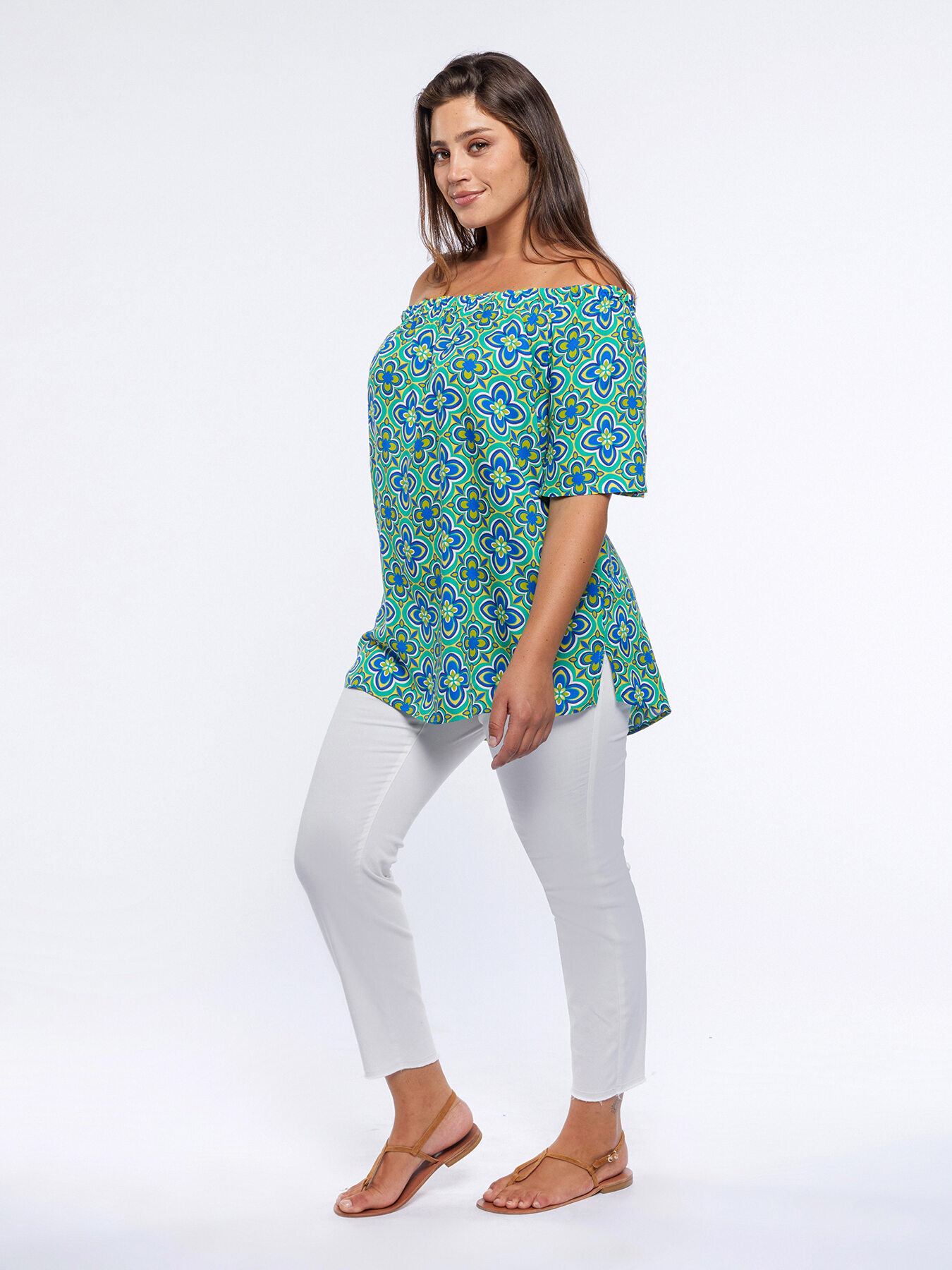 Blusa in viscosa dalla stampa etnica image number 2