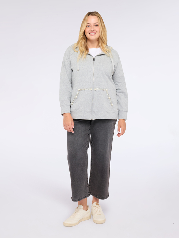 Open sweatshirt with pearls and rhinestones