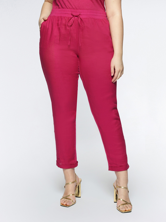 Fiorella Rubino - Pantaloni in lino con coulisse Donna, Rosso Taglia: S (48-50 IT)