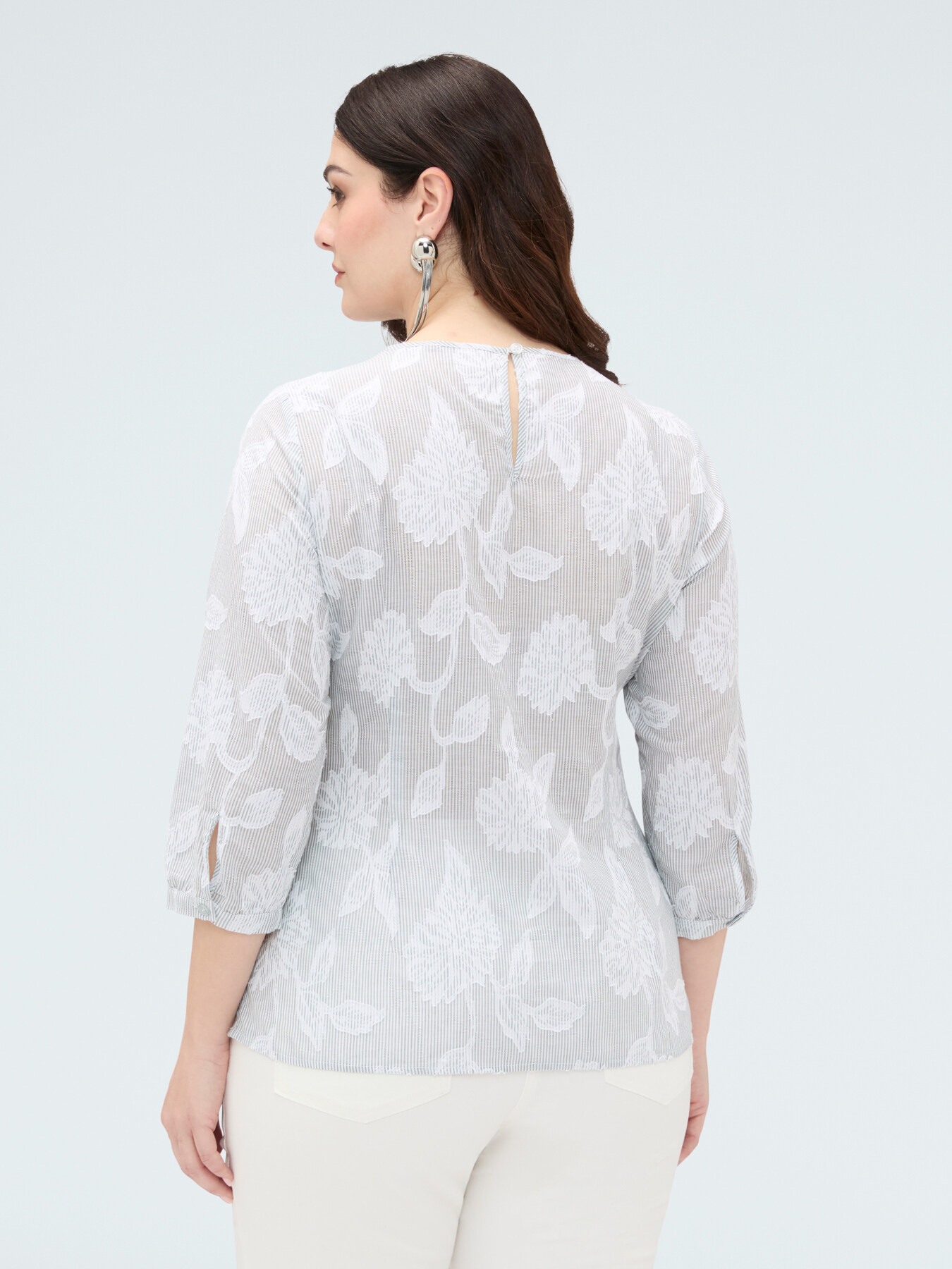 Cotton jacquard blouse with floral embroidery image number 1