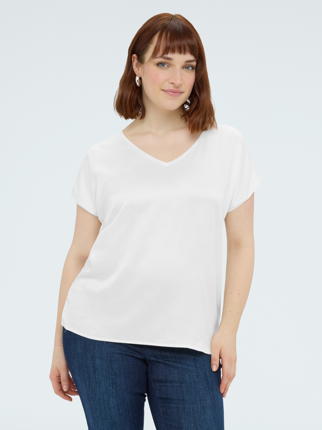 T-shirt bimaterica con scollo a V image number 0