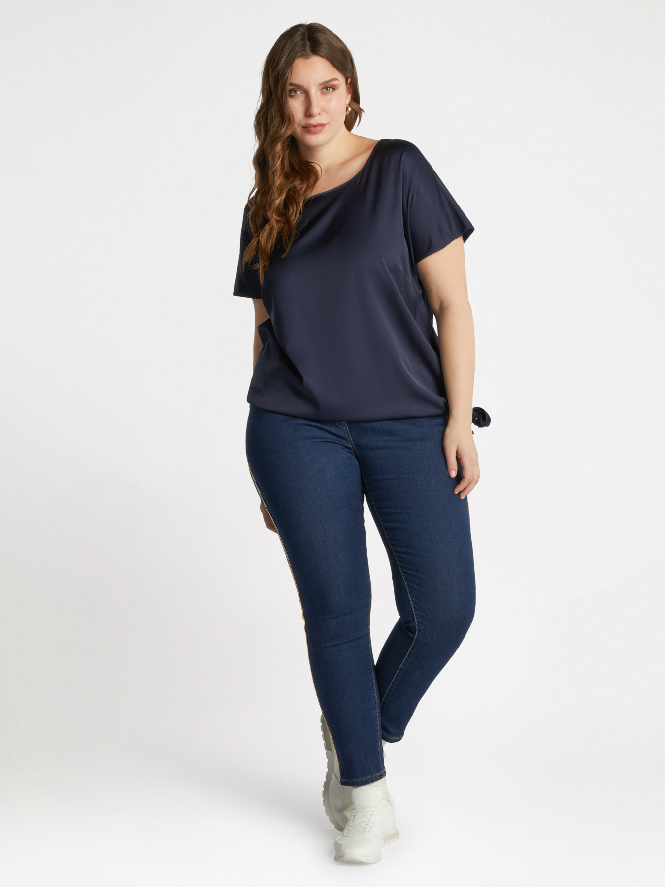 Dark blue washed jeggings with gold profiles image number 3