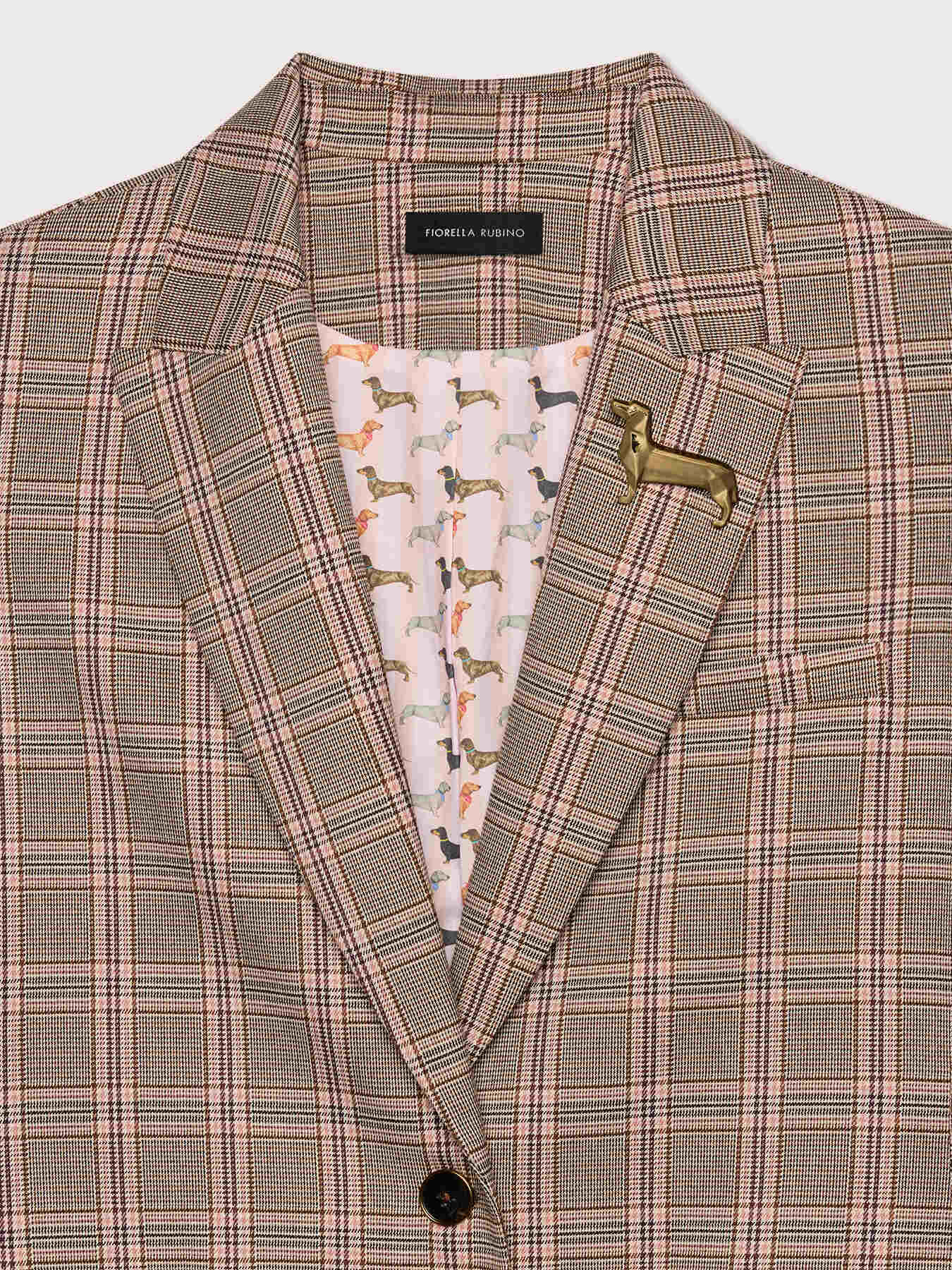 Checked blazer with dachshund brooch image number 5