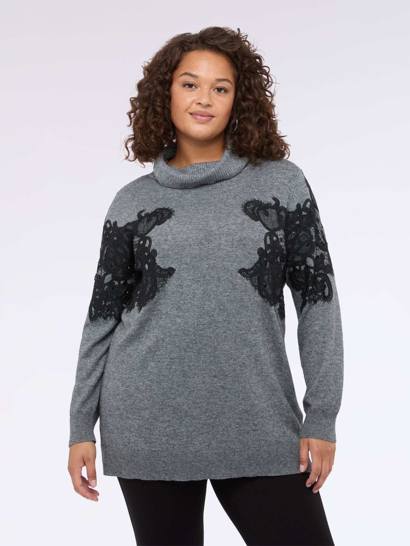 Maglia dolcevita con inserto in pizzo image number 2