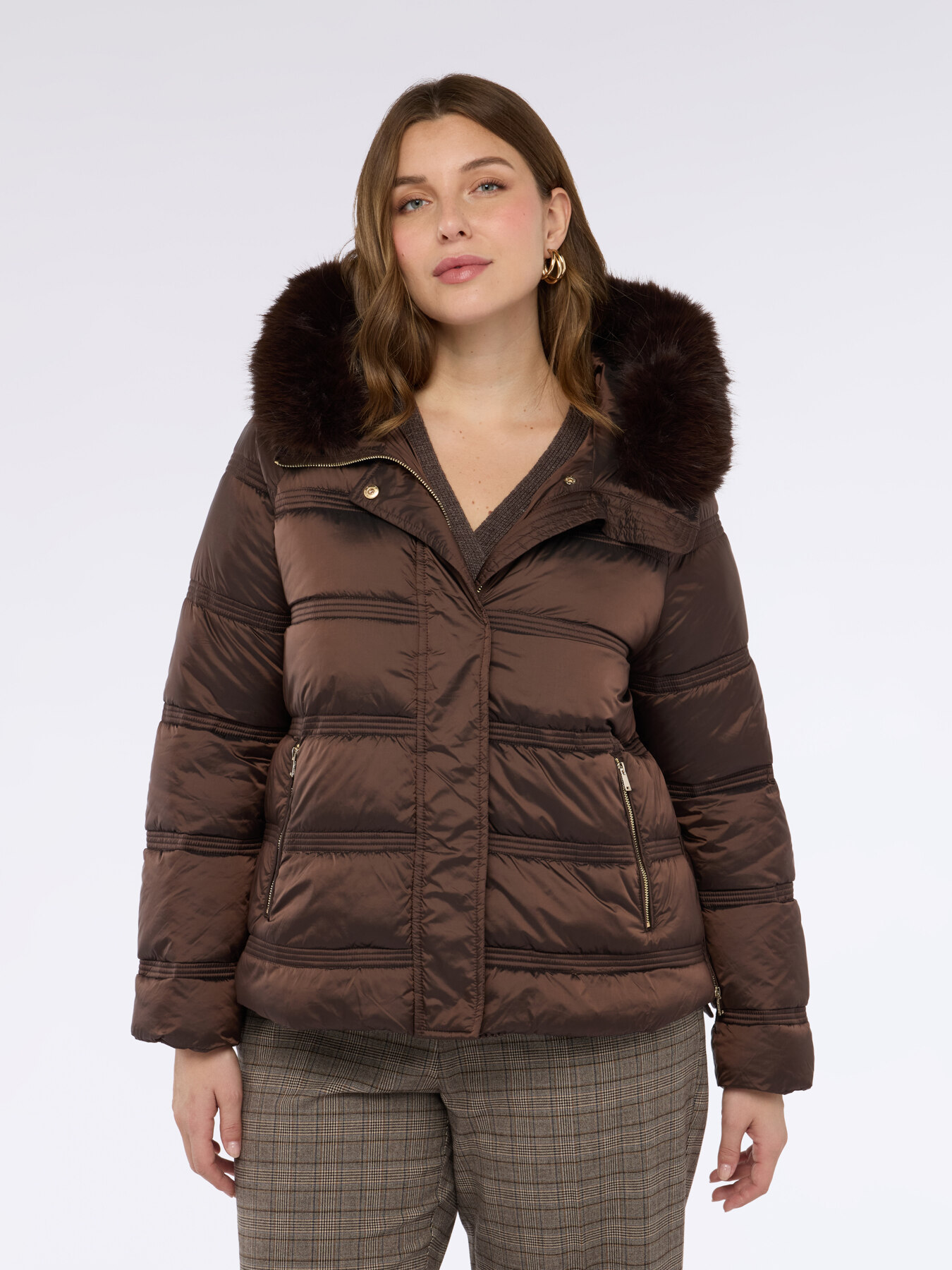 Down jacket with plush hood image number 3