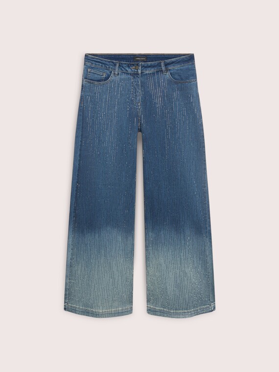 Wide Leg Jeans with Rhinestone Embellishment
