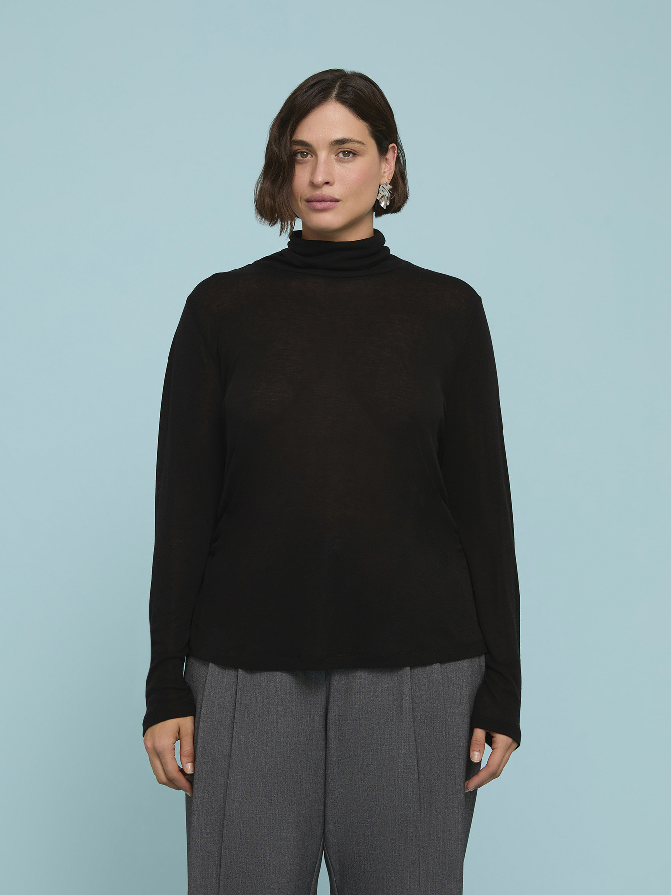 Wool blend jersey turtleneck t-shirt image number 0