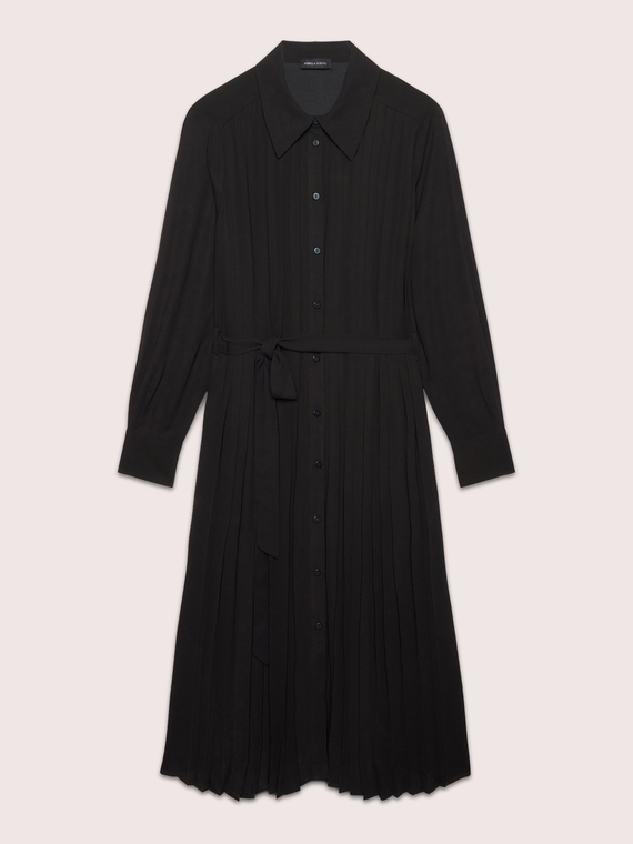 Vestito lungo chemisier pliss&eacute; in georgette