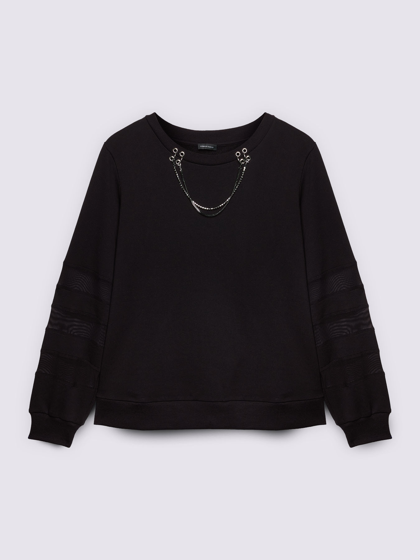 Sweatshirt mit dekorativer Kettendetail und durchbrochenen Eins&auml;tzen image number 4