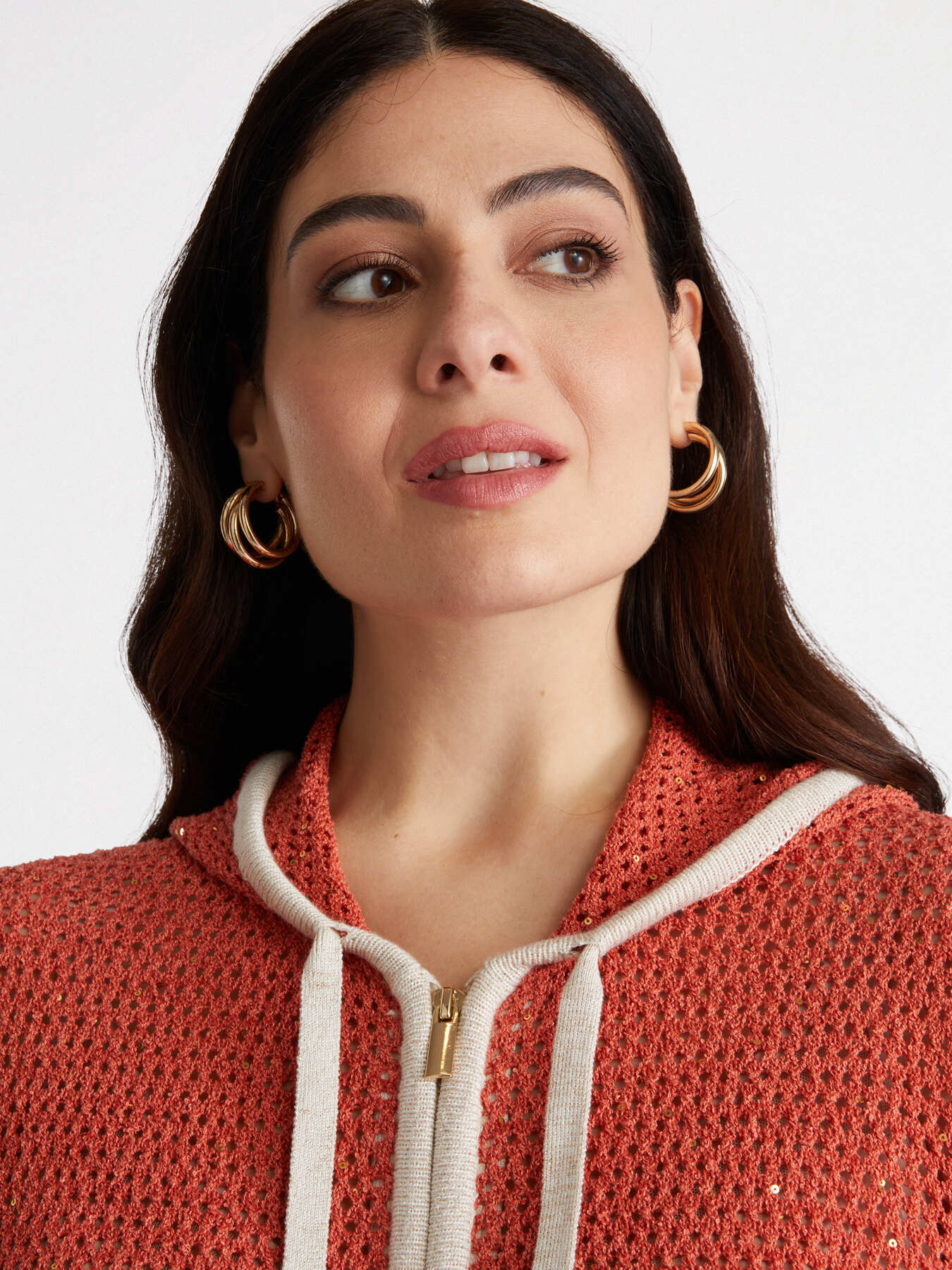 Cardigan traforato con zip e cappuccio image number 4