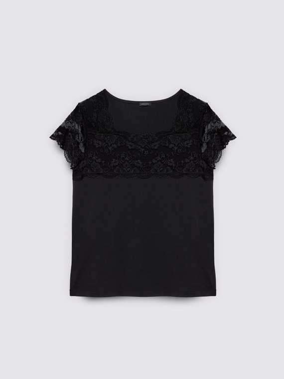 T-shirt en jersey avec insert en dentelle