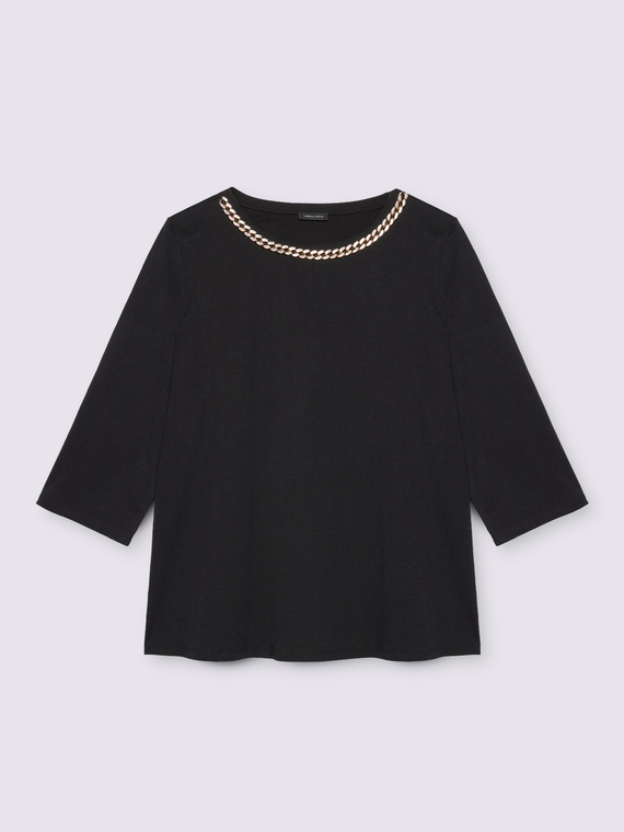 T-shirt in jersey con catena sullo scollo - vista alternativa | Fiorella Rubino