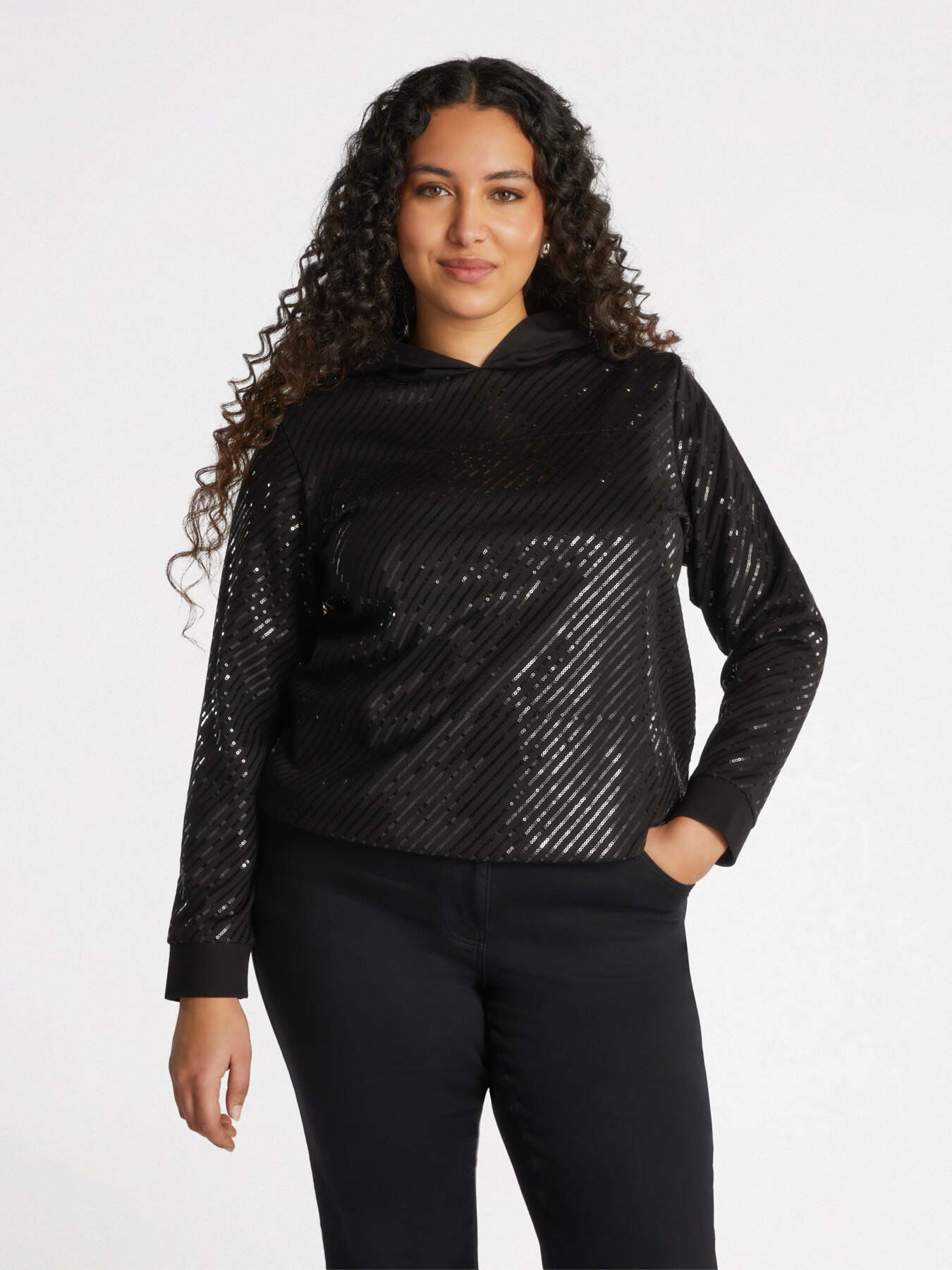 Sweat-shirt &agrave; rayures diagonales en paillettes image number 2