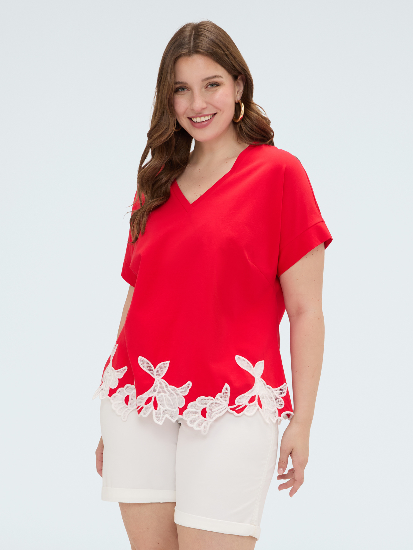 Cotton t-shirt with floral embroidery image number 0