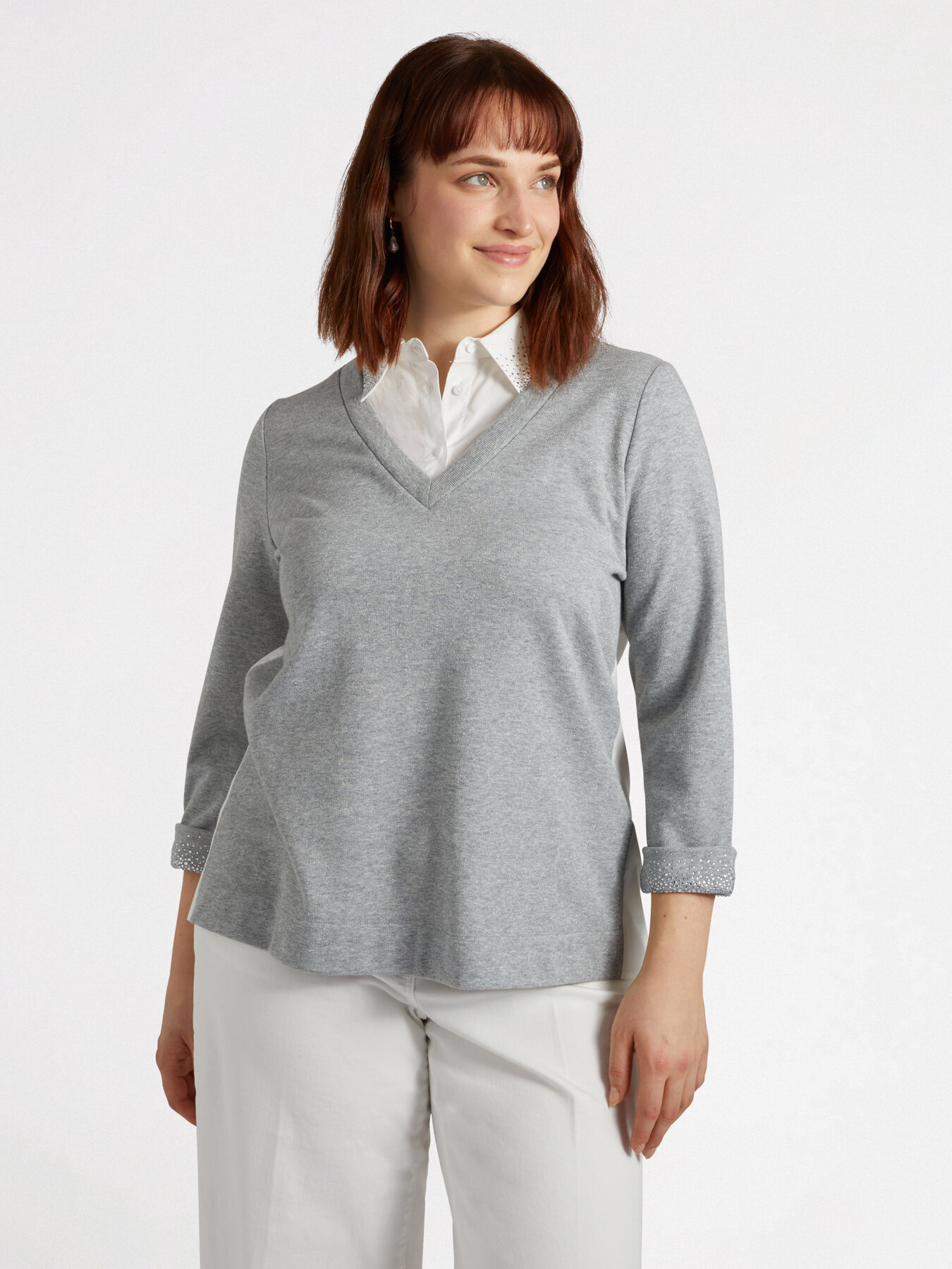 V Neck Sweatshirt Mit Hemdkragen Sweatshirt Mit Hemdkragen