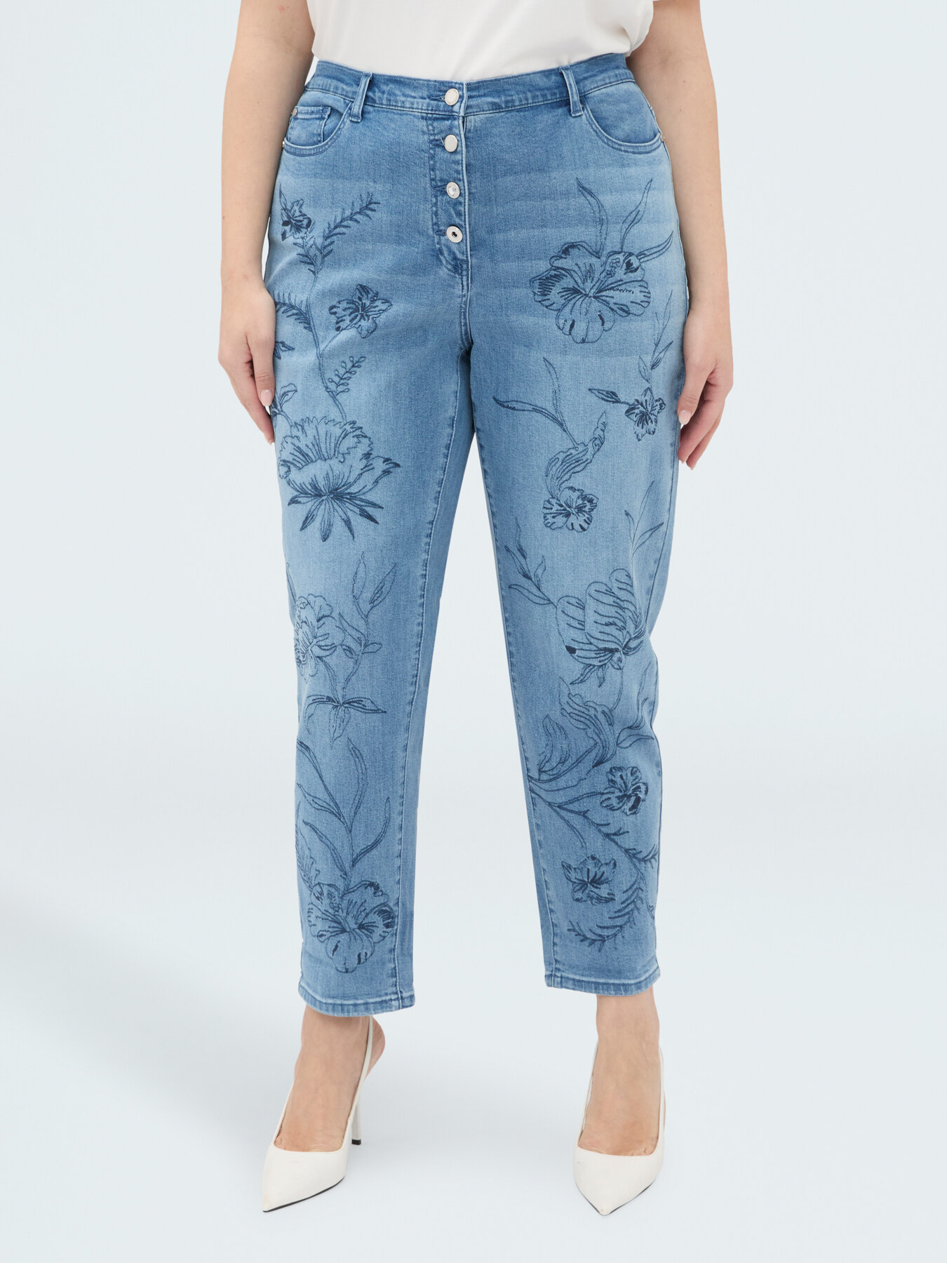Jeans Barrell con ricamo floreale image number 0