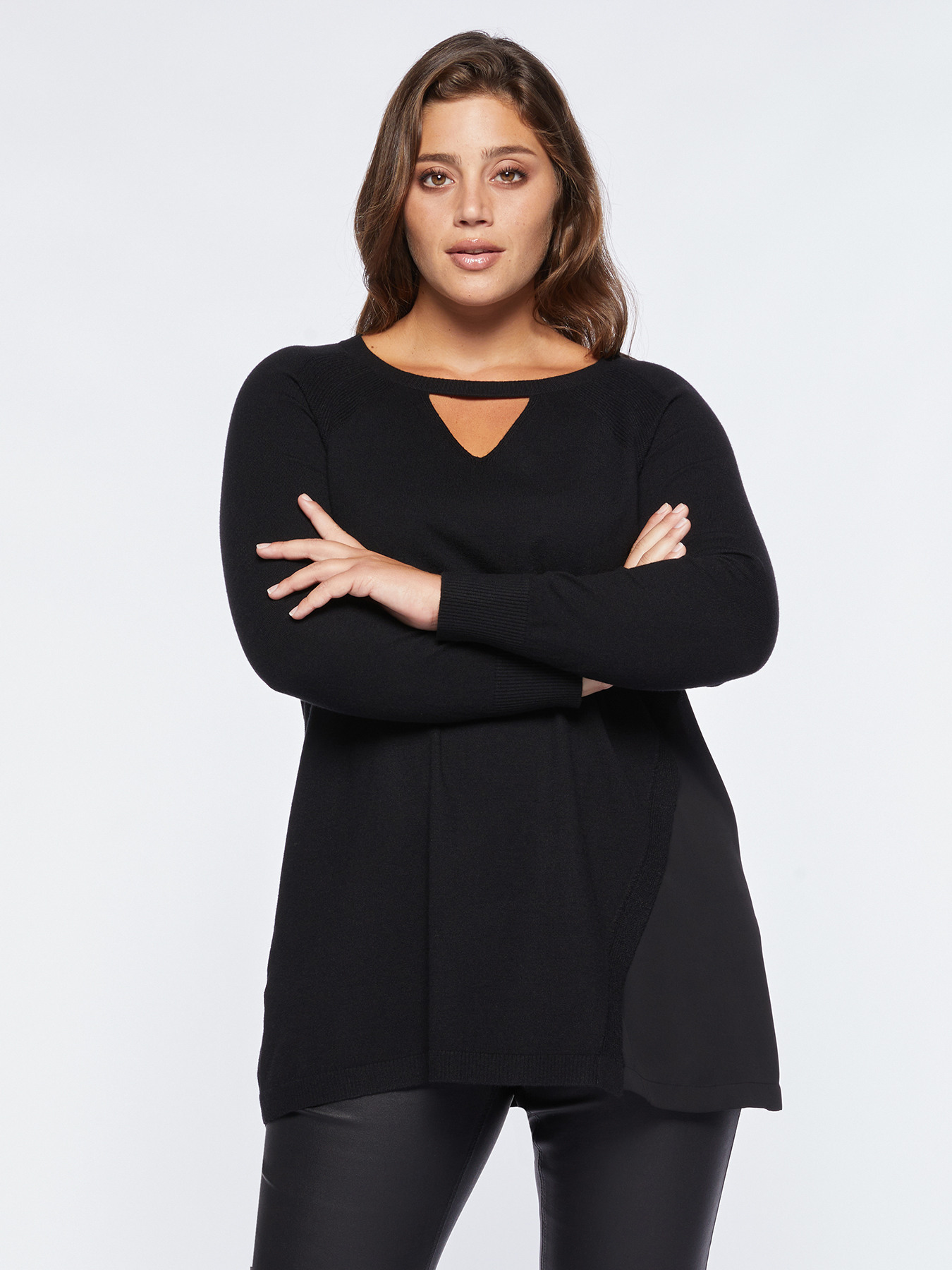 Maglia lunga con inserti in tessuto image number 0