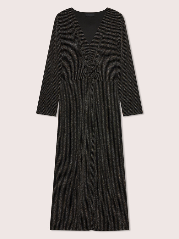 Long wrap dress with V-neckline and slit