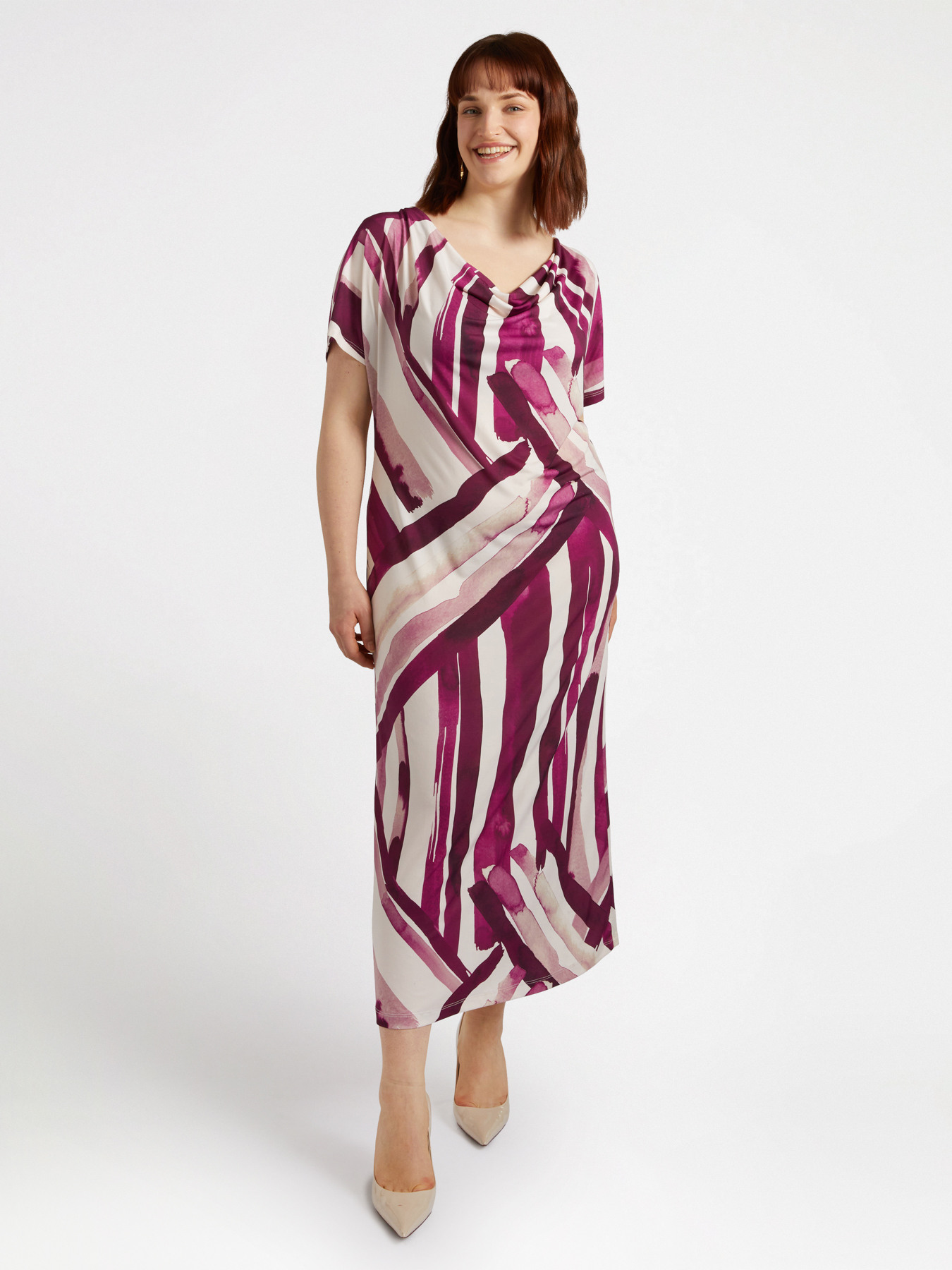 Printed dress with cowl neck image number 0