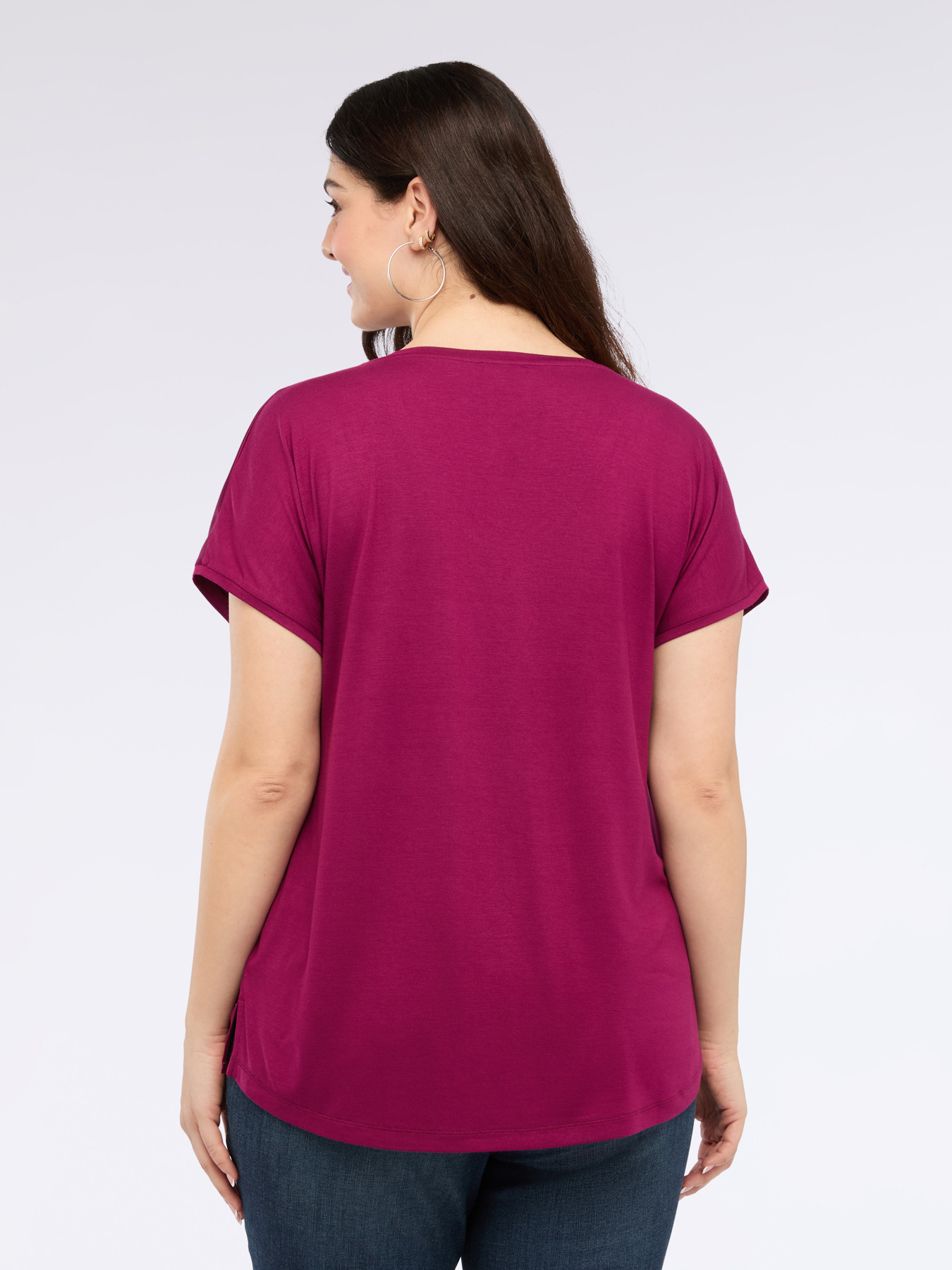 Two-material V-neck T-shirt image number 1
