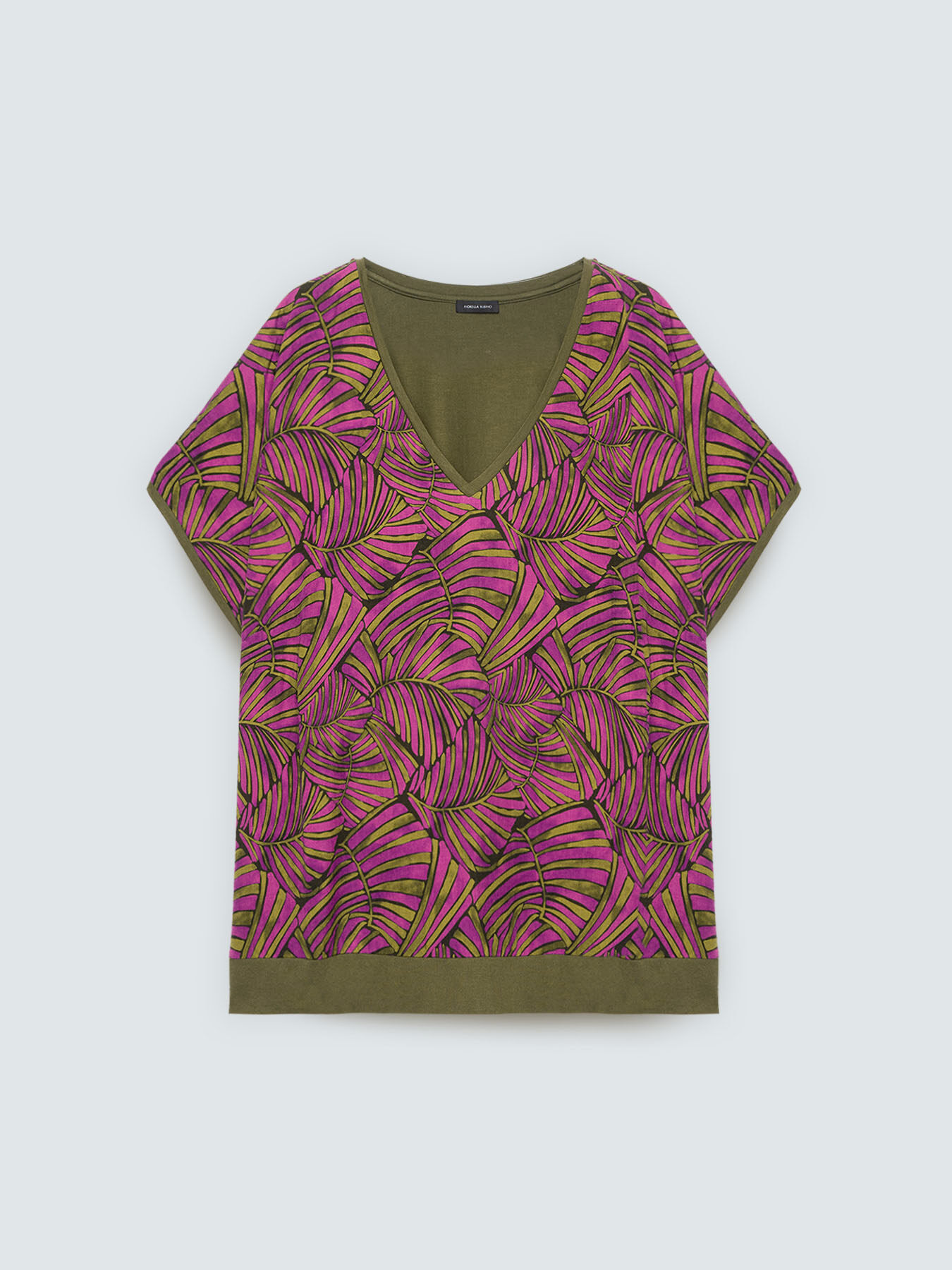 T-shirt bimaterica con stampa foliage image number 4